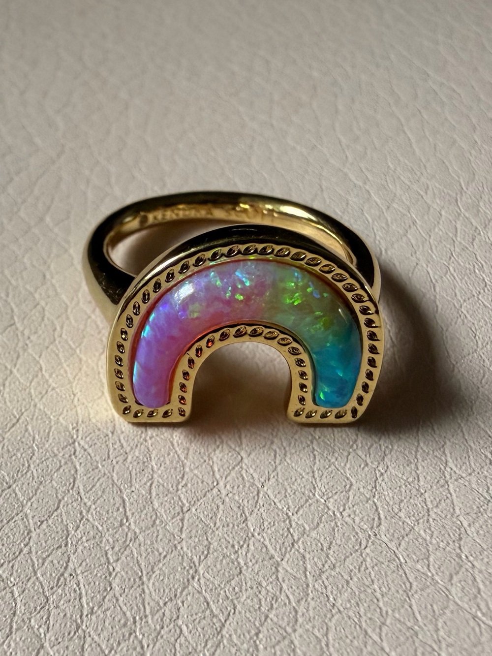 NWT Kendra Scott Rainbow Band Ring size 5 gold with rainbow opals.